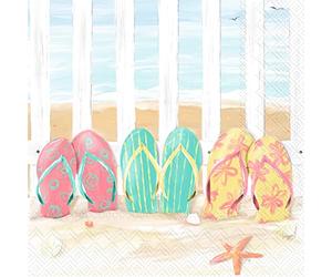 Boston International Servilletas de papel IHR de 3 capas, tamaño de cóctel de 20 unidades, Sandy Flip Flops