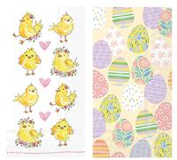 Boston International - Servilletas de toallas para banquetes y invitados, paquete de 2 paquetes, pollitos de Pascua y huevos de Eggstra