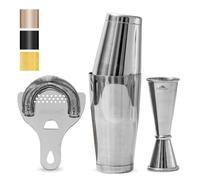 Boston Shaker Set: Professional two-piece Stainless Steel Cocktail Shaker set with Hawthorne Strainer and Japanese Jigger