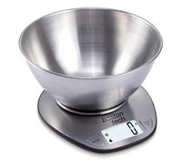 Boston Tech Báscula de Cocina Digital con Bol Desmontable - Acero Inoxidable, Alta Precisión, Impermeable, Capacidad 5kg, Pantalla LCD, Función Tara, Recetario Incluido