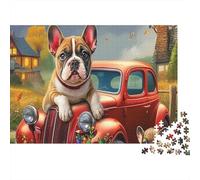 Boston Terrier 1000Pc Puzzle for Adults & Kids French Bulldog on Red Truck Fun Present & Activity for Home Age 12 Years Up 38x26cm/1000pcs