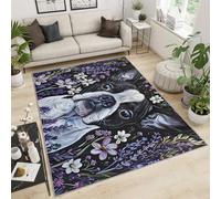 Boston Terrier - Alfombra infantil con diseño de perro de lavanda, alfombra lavable con temática de perro, alfombra suave de pelo bajo para habitación de niños y niñas, 100 x 150 cm