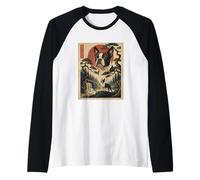 Boston Terrier Amante Arte Japonés Vintage Retro Sunset Dog Camiseta Manga Raglan