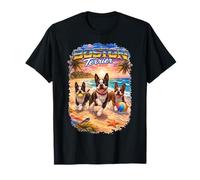 Boston Terrier Beach Divertido Verano Cachorro Amante Tropical Atardecer Camiseta