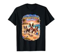Boston Terrier Beach Divertido Verano Cachorro Amante Tropical Atardecer Camiseta gráfica económica