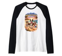 Boston Terrier Beach Divertido Verano Cachorro Amante Tropical Atardecer Camiseta Manga Raglan