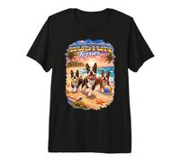 Boston Terrier Beach Divertido Verano Cachorro Amante Tropical Atardecer Camiseta Premium