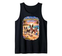 Boston Terrier Beach Divertido Verano Cachorro Amante Tropical Atardecer Camiseta sin Mangas