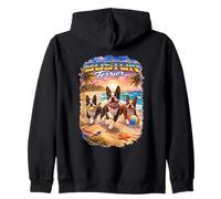 Boston Terrier Beach Divertido Verano Cachorro Amante Tropical Atardecer Sudadera con Capucha