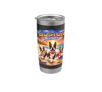 Boston Terrier Beach Divertido Verano Cachorro Amante Tropical Atardecer Vaso térmico de acero inoxidable de doble pared