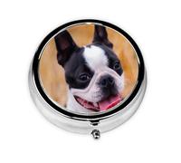 Boston Terrier Bokeh Perros Mascotas Boston Terrier, Pastillero, Pastillero redondo Pequeño contenedor de pastillas Organizador de pastillas de viaje