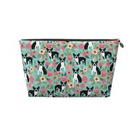 Boston Terrier con Flores, Bolsa de artículos de tocador Bolsa de Maquillaje Bolsa de cosméticos Bolsa de artículos de tocador de Viaje portátil