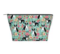 Boston Terrier con Flores, Bolsa de artículos de tocador Bolsa de Maquillaje Bolsa de cosméticos Bolsa de artículos de tocador de Viaje portátil