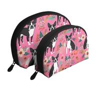 Boston Terrier con Flores, Bolsa de Maquillaje de Concha, Monedero pequeño para Mujer, Bolsa de artículos de tocador, Bolsa de cosméticos, 2 Piezas
