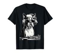 Boston Terrier DJ con Gafas de Sol Papá Noel Dog Christmas Music Camiseta