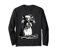 Boston Terrier DJ con Gafas de Sol Papá Noel Dog Christmas Music Manga Larga