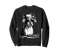 Boston Terrier DJ con Gafas de Sol Papá Noel Dog Christmas Music Sudadera