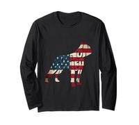 Boston Terrier Dog American Flag 4th of July Manga Larga