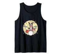 Boston Terrier Dog Playing The Drums Músico Dog Rock Band Camiseta sin Mangas
