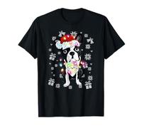 Boston Terrier Envuelto en Luces de Navidad Perro Camiseta