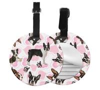 Boston Terrier,Etiquetas de equipaje de cuero sintético con nombre, etiquetas de viaje duraderas, 2 unidades