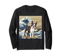 Boston Terrier japonés Kanagawa Wave Surfing Dog Lover Manga Larga