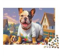 Boston Terrier Jigsaw Puzzle for Adults Kids French Bulldog in White tee Age 12 Years Up Educational Game 70x50cm/1000pcs