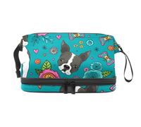 Boston Terrier - Neceser de doble capa para mujeres y niñas, neceser de viaje para maquillaje, organizador de maquillaje con compartimento para brochas, multicolor, 27x15x14 cm/10.6x5.9x5.5 in,