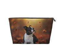 Boston Terrier Otoño Bokeh Perros Perros, Bolsa de artículos de tocador Bolsa de Maquillaje Bolsa de cosméticos Bolsa de artículos de tocador de Viaje portátil