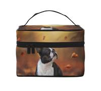 Boston Terrier Otoño Bokeh Perros Perros En El Bosque, Bolsa de Maquillaje Bolsa de cosméticos Bolsa de Aseo de Viaje portátil Estuche para lápices