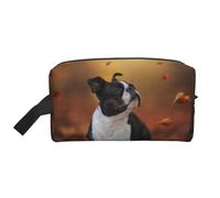 Boston Terrier Otoño Bokeh Perros Perros En El Bosque, Bolsa de Maquillaje Bolsa de cosméticos Bolsa de artículos de tocador de Viaje portátil Organizador de Bolsa de Maquillaje