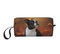 Boston Terrier Otoño Bokeh Perros Perros En El Bosque, Bolsa de Maquillaje Bolsa de cosméticos Bolsa de artículos de tocador de Viaje portátil Bolsa de Maquillaje