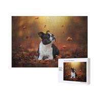 Boston Terrier Otoño Bokeh Perros Perros,Rompecabezas de Madera de 300 Piezas, Juego Familiar, Rompecabezas para Adultos, Adolescentes, decoración del hogar