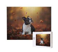 Boston Terrier Otoño Bokeh Perros Perros,Rompecabezas de Madera de 500 Piezas, Juego Familiar, Rompecabezas para Adultos, Adolescentes, decoración del hogar