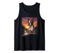 Boston Terrier Perro Amante Vintage Atardecer Bosque Naturaleza Camiseta sin Mangas