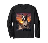Boston Terrier Perro Amante Vintage Atardecer Bosque Naturaleza Manga Larga