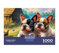 Boston Terrier Rompecabezas Dos Perros Entre Flores Bricolaje Cartón 1000 PC 12+, Juego Familia Desafiante, Colores Vibrantes, Alivio Estrés, Decoración Pared 70x50cm/1000pcs