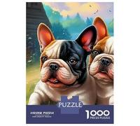 Boston Terrier Rompecabezas Dos Perros Entre Flores Cartón Reciclado 1000 Piezas, Entrenamiento Concentración, Regalo Personalizado, Decoración Pared, Diversión Post-Escolar 52x38cm/1000pcs