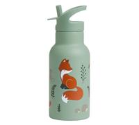 A LITTLE LOVELY COMPANY Botella Infantil para Escuela, Botella de Agua 350ml, Acero Inoxidable, Doble Pared, Con Boquilla y Pajita, Para Niños, 7,3x20cm, Lavado a Mano (Verde, 0.350, Litros)