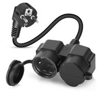 BOSYTRO Cable alargador con enchufe Schuko, enchufe doble con dos tomas y tapas antipolvo, enchufe doble para uso en interiores y exteriores, máximo 3500 W, 16 A 250 V, IP44, 0,25 m