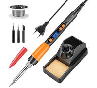 BOSYTRO Kit Soldador, 90w Soldador Alta Eficiencia, Regulac. Temp. Lcd 180-500℃. Incluye 3 Puntas, Hilo De EstañO, Soporte, Tapa Protectora & Modo Reposo Auto (Naranja)