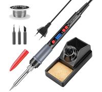 BOSYTRO Kit Soldador, 90w Soldador Alta Eficiencia, Regulac. Temp. Lcd 180-500℃. Incluye 3 Puntas, Hilo De EstañO, Soporte, Tapa Protectora & Modo Reposo Auto(Negro)