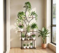 BOSYTRO Soporte Plantas Interior con Luz de Crecimiento, 162 cm de Alto, Estanteria Plantas 8 Niveles, Soporte para Planta Madera & Metal para Salón, Terraza, Jardín, Balcón, Decoración Del Hogar