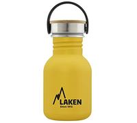 Bot. ac. inox Basic 350ml,tapón acero/bambú - Amarillo