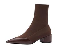Bota Agua Mujer-Zapatos De Mujer Stovepipe Calcetines EláSticos Botas TacóN Grueso Conjunto Transpirable Puntiagudo Ttoe Botas Botas Altas Mujer CañA Ancha
