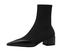 Bota Agua Mujer-Zapatos De Mujer Stovepipe Calcetines EláSticos Botas TacóN Grueso Conjunto Transpirable Puntiagudo Ttoe Botas Botas Altas Mujer CañA Ancha