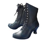 Bota con cordones para mujer Mi Mollet Boots Chic Estilo Victoriano Botines Elegante de piel sintética PU Tacón Louis Vintage Steampunk Gótico Zapatos Lacer Victorianos Botas Tobillo años 50, negro,
