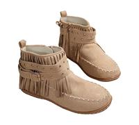 Bota de gamuza para mujer botas occidental mujer país flequillo bota baja bota con correa de hebilla botas planas zapatos casuales grandes zapatillas color sólido bota de gran tamaño, caqui, 36 EU