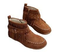 Bota de gamuza para mujer botas occidental mujer país flequillo bota baja bota con correa de hebilla botas planas zapatos casuales grandes zapatillas color sólido bota de gran tamaño, marrón, 36 EU