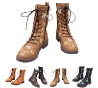 Bota Equitación Mujer Western, 2025 Nuevo Botines Mujer Invierno Chic Impreso, Bota Con Cordones Bota Punta Redonda Planas Botas Plataforma Antideslizante Botas De Fantasía Zapato Mi Mollet Boot, café